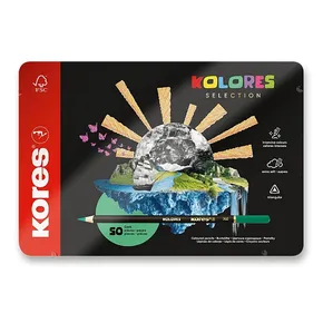 Trojhranné pastelky Kores Kolores Selection plechová krabička, 50 farieb